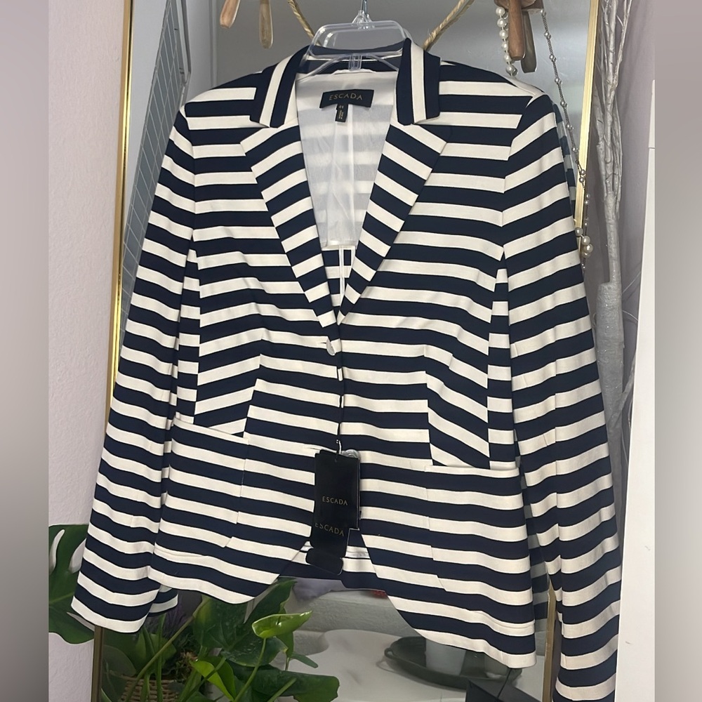 Escada Dark Blue and White Striped Jacket